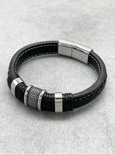 Leather bracelet with steel ENERGY